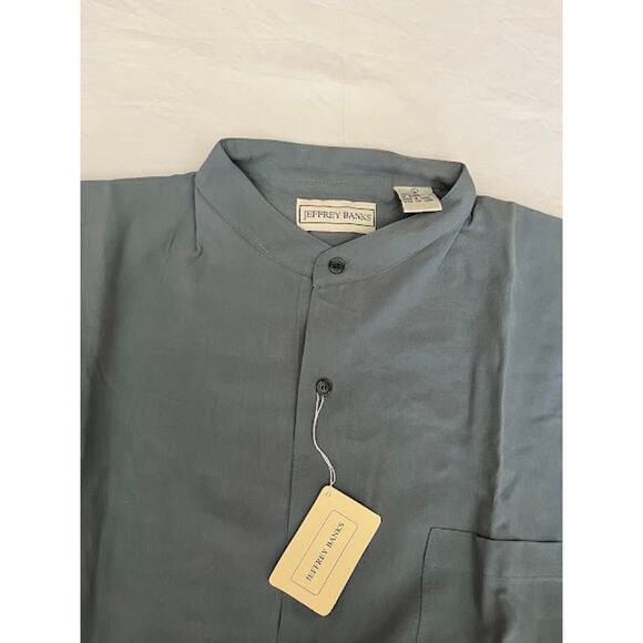 NWT VTG Jeffrey Banks Shirt Blue Silk Long Sleeve Button Down Sz L - Picture 3 of 5